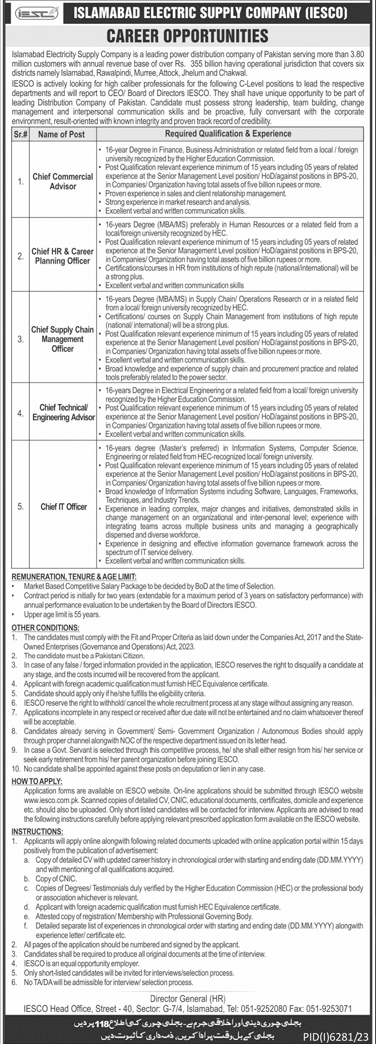 Islamabad Electric Supply Company (IESCO) Jobs April 2024