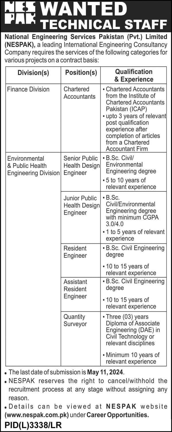 National Engineering Service Pakistan (Pvt.) Limited (NESPAK) Jobs 2024