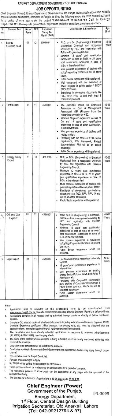 Government of Punjab Jobs 2024 in Power Energy Department
