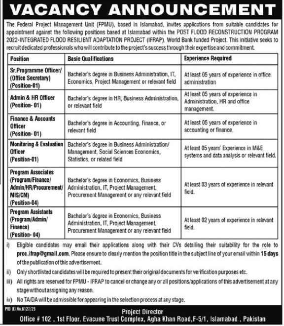 Federal Project Management Unit (FPMU) Jobs 2024 in Islamabad