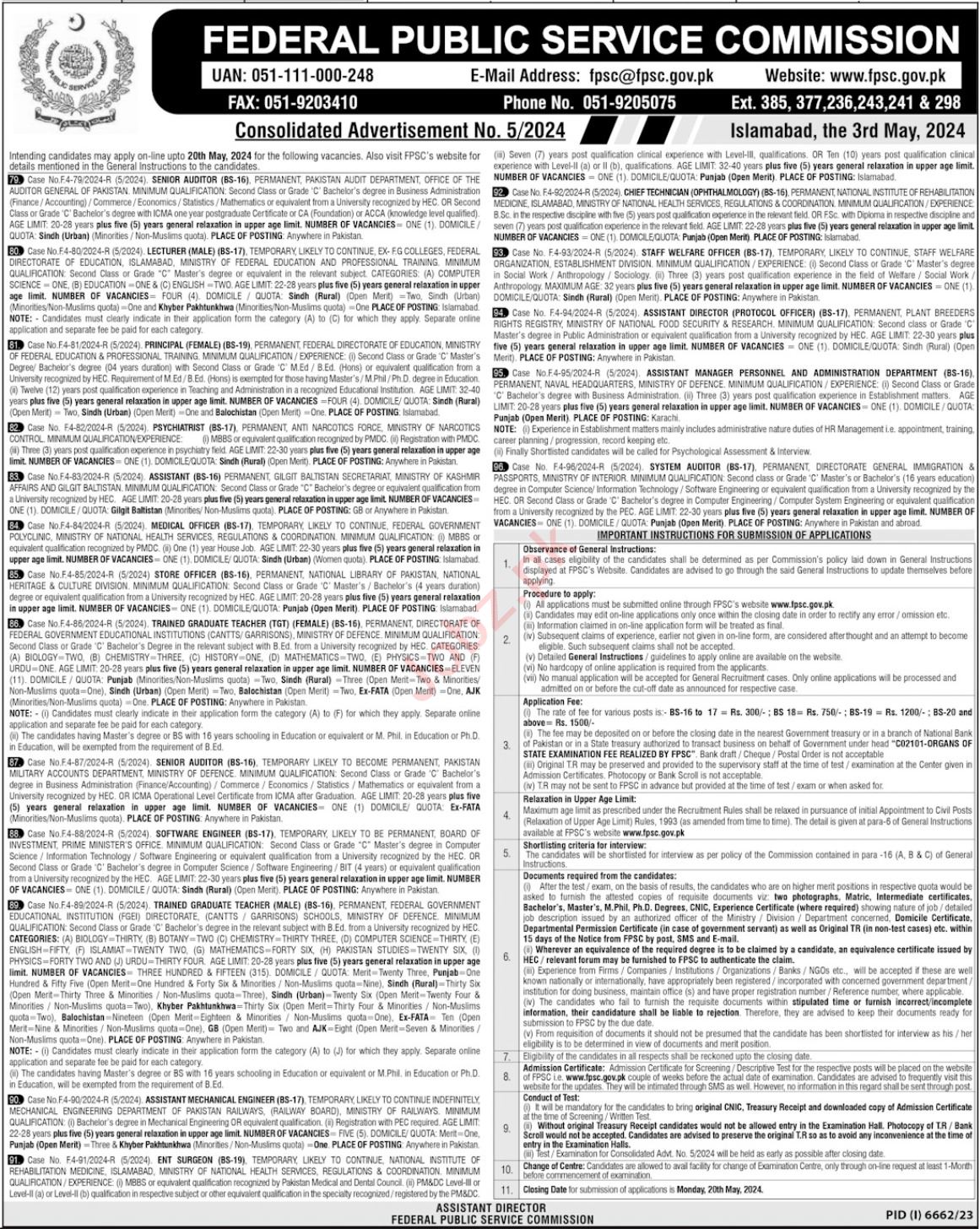 Advertisement No 5/2024 For Jobs At FPSC