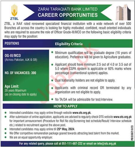 Job Positions At Zarai Taraqiati Bank Limited ZTBL 2024