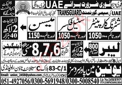 Union Manpower Services UAE Jobs 2024