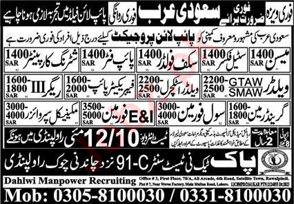 Dahlwi Manpower Recruiting Saudi Arabia Jobs 2024