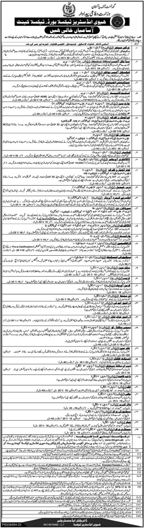 Vacancies Available At Heavy Industries Taxila 2024