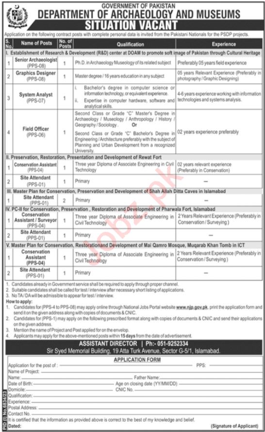 Department Of Archaeology & Museums Islamabad Jobs 2024