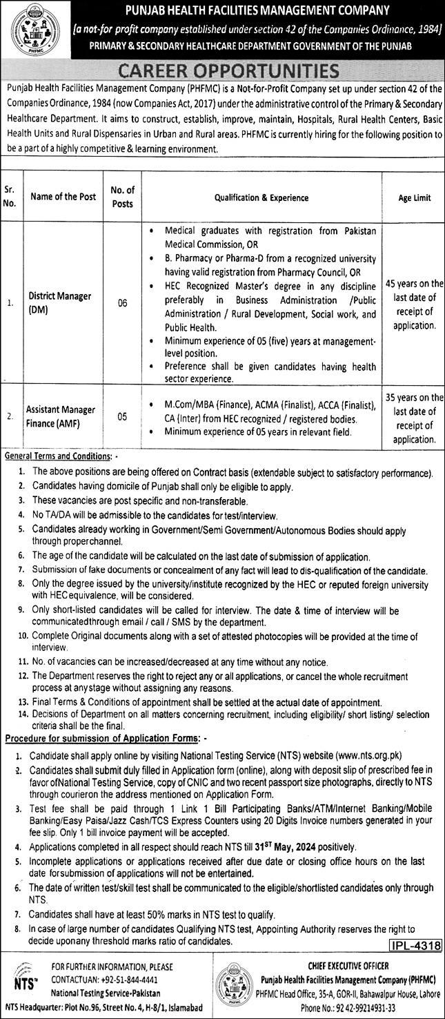 Primary & Secondary Healthcare Department Lahore Jobs 2024