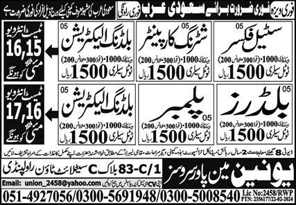 Building Electrician & Builder Jobs 2024 In Saudi Arabia