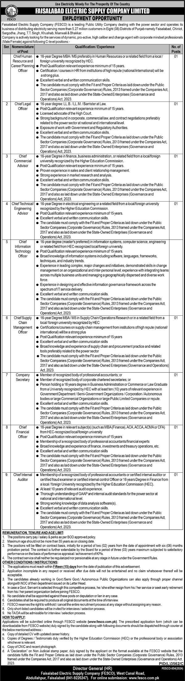 Positions Available At Faisalabad Electric Supply Company 2024