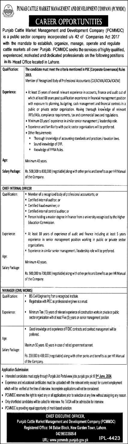 Punjab Cattle Market Management & Development Company Jobs