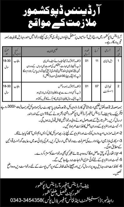 Ordnance Depot Kashmore Jobs 2024