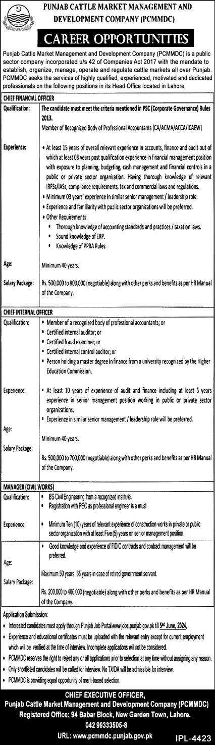 Positions Vacant At Punjab Cattle Market Management 2024