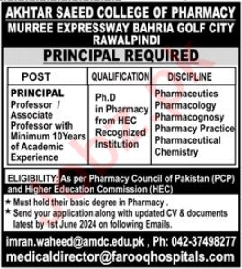 Job Opportunity At Akhtar Saeed College Of Pharmacy 2024