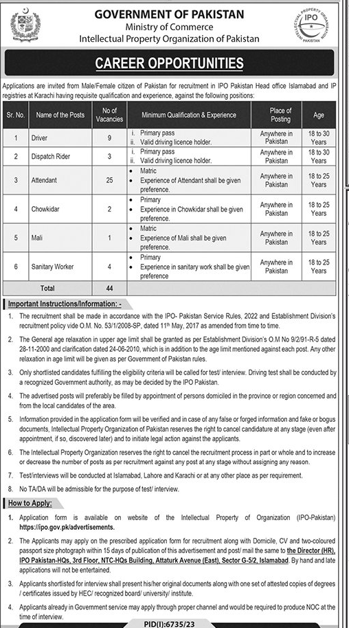 Govt of Pakistan Ministry of Commerce IPOP Jobs 2024