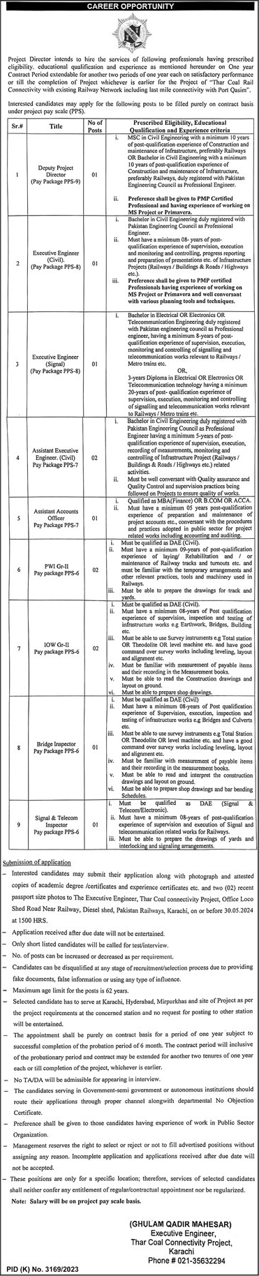 Project Pay Scales Contractual Vacancies in Thar Coal Rail Connectivity Project 2024