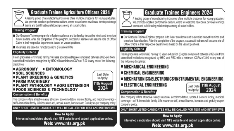 2024 Job Openings: Graduate Trainee Agriculture Officers and Trainee Engineers