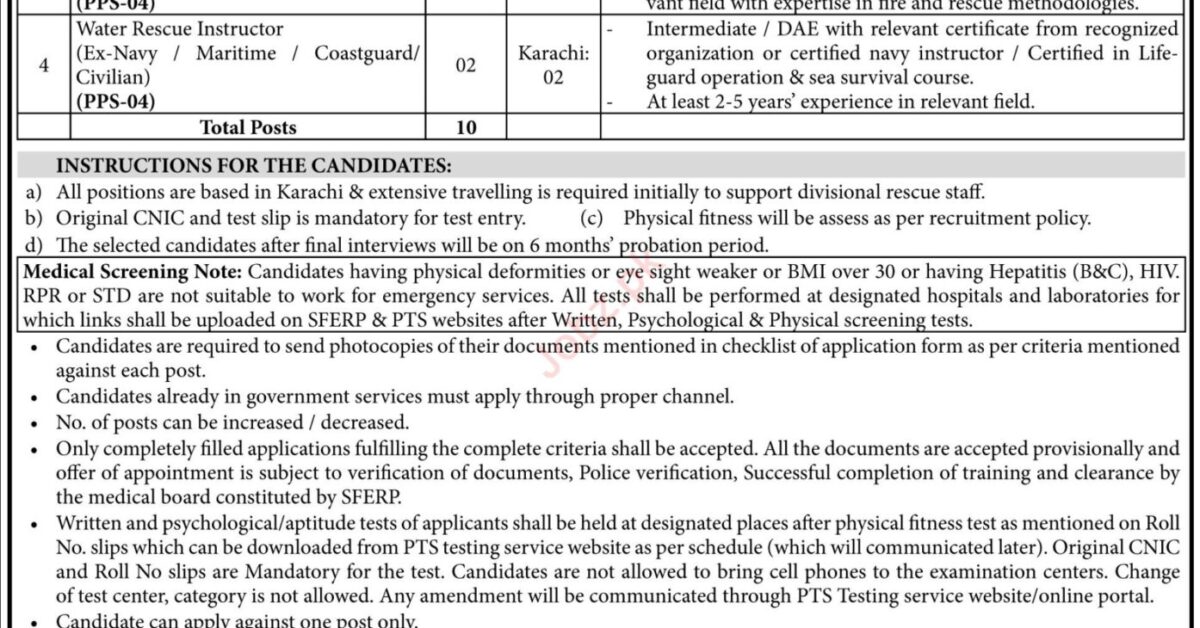 Positions Available At Sindh Emergency Rescue Service 1122