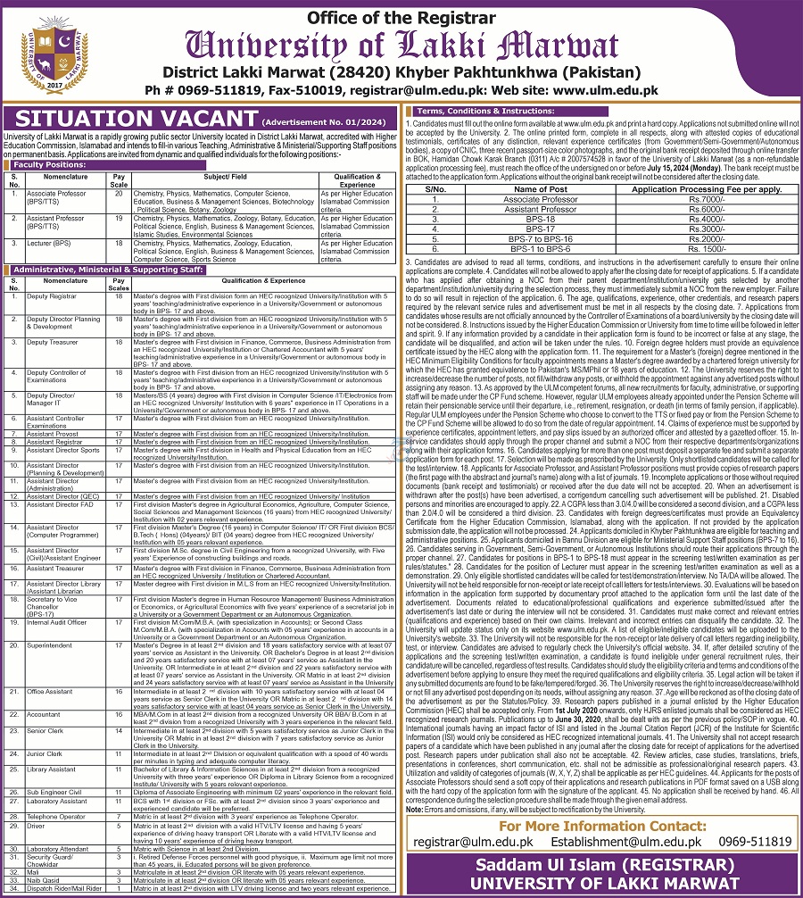 Jobs Available At The University Of Lakki Marwat