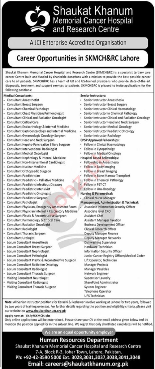 Positions Vacant At Shaukat Khanum Hospital Lahore