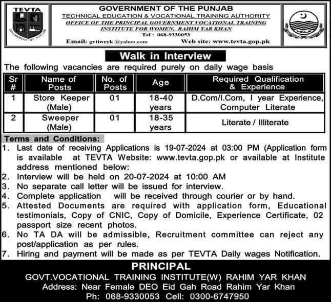 TEVTA Jobs 2024 in Punjab Advertisement