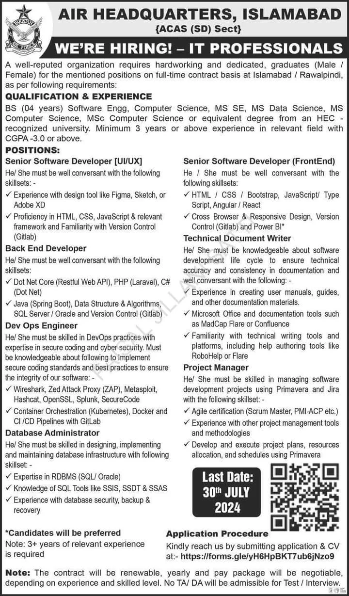 Pakistan Air Force Headquarters PAF Jobs 2024| Apply Online