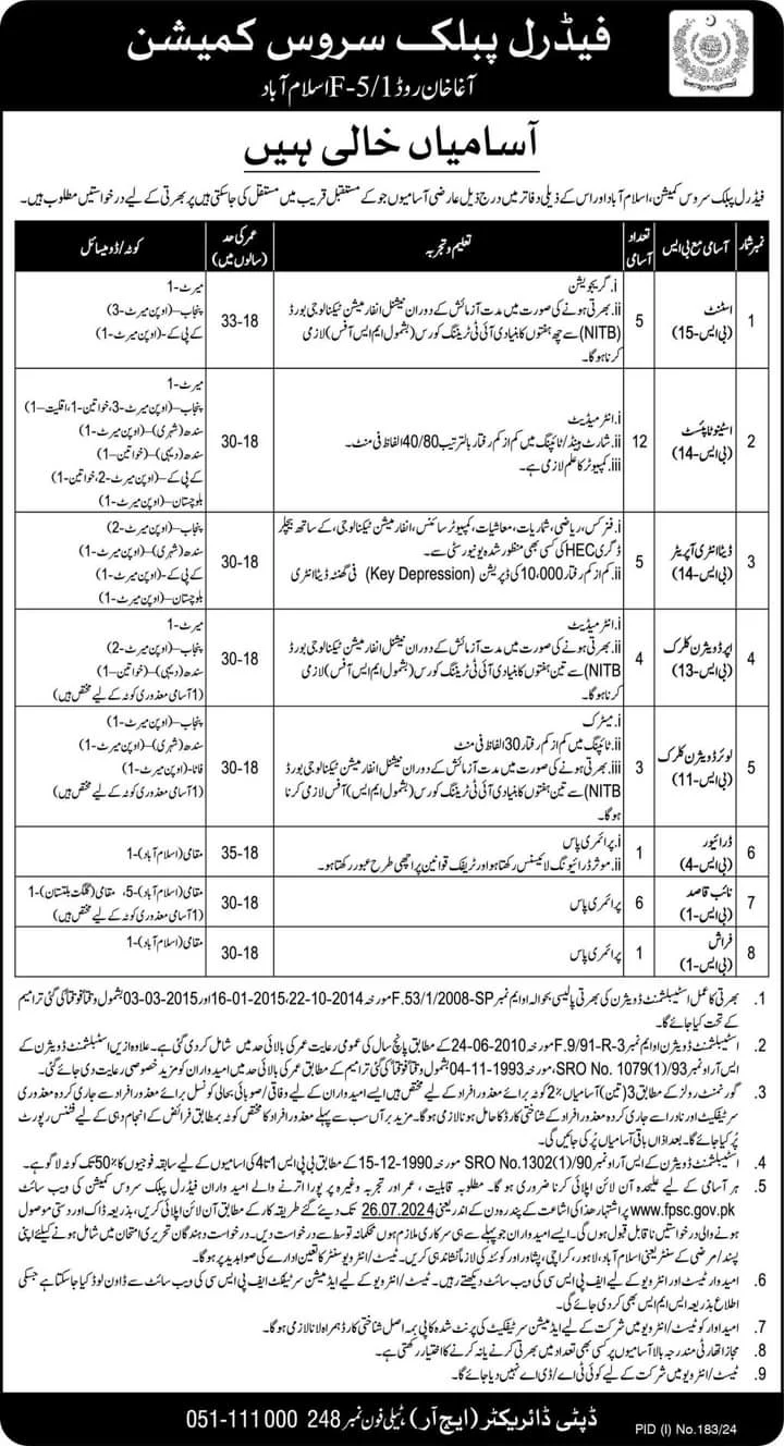 Latest FPSC Jobs 2024 Advertisement | Apply Online