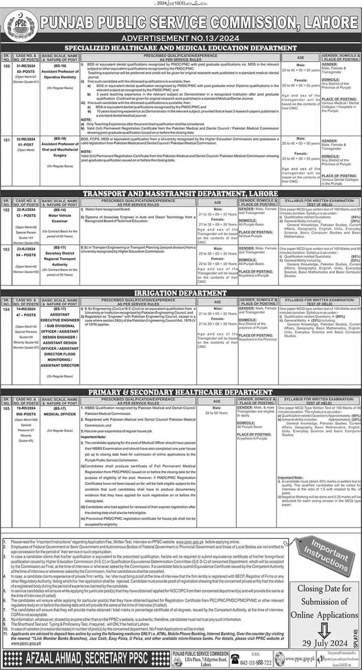 Latest PPSC Jobs 2024 Advertisement No.13 | Apply Online