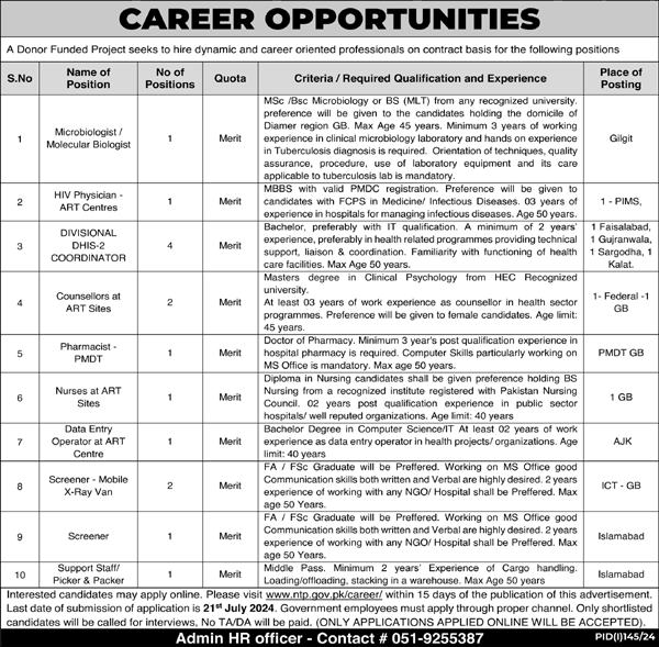 National TB Control Program Jobs advertisement 2024