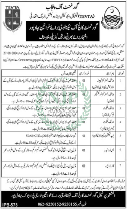 TEVTA Teaching Jobs in Punjab 2024 