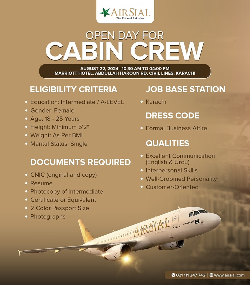 AirSial Walk-In Interviews for Cabin Crew in Karachi 2024