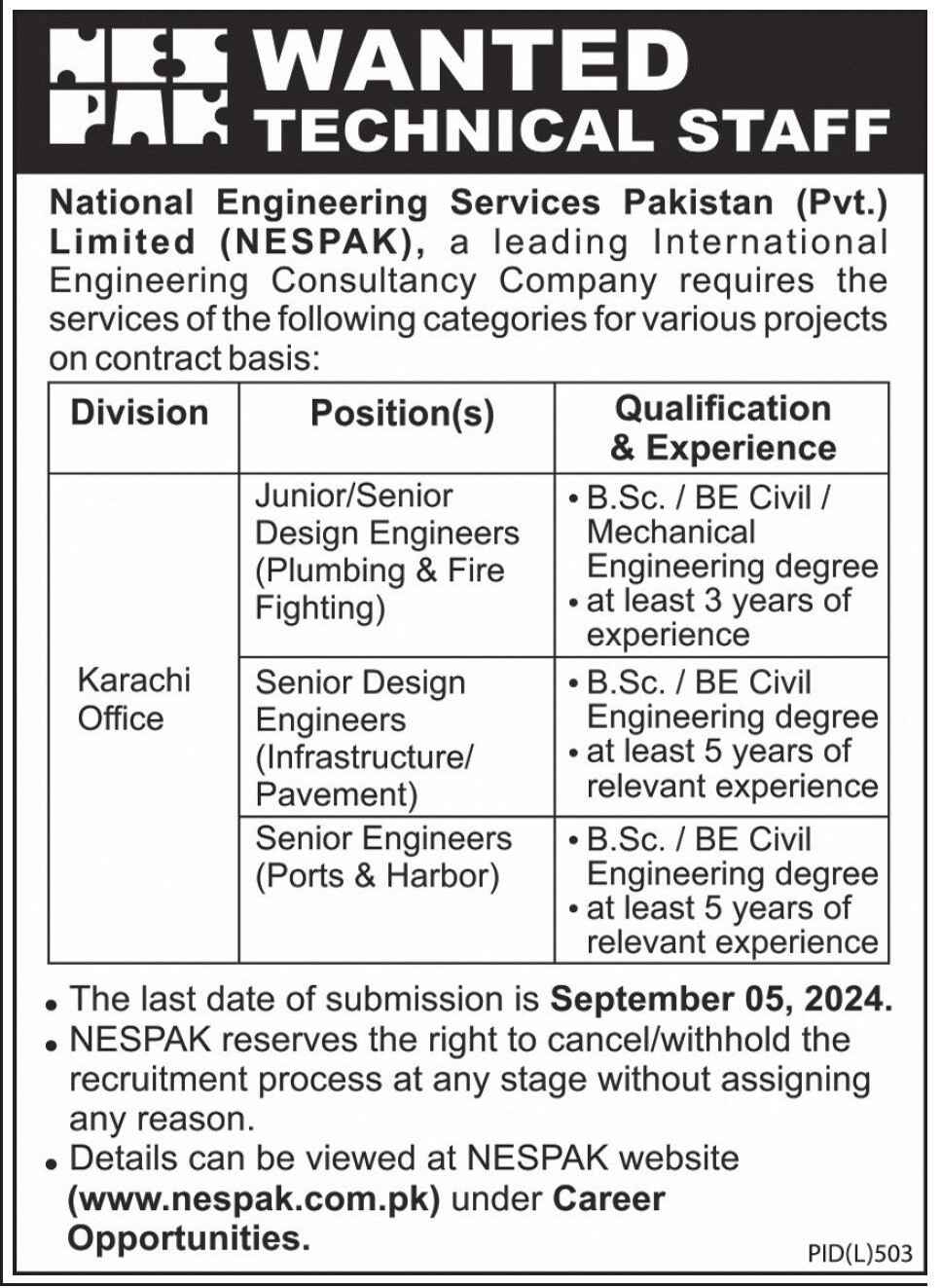 National Engineering Services Pakistan NESPAK Jobs 2024