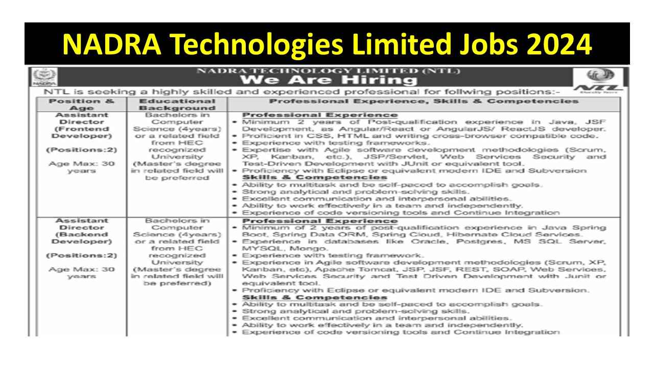 NADRA Technologies Limited Jobs 2024