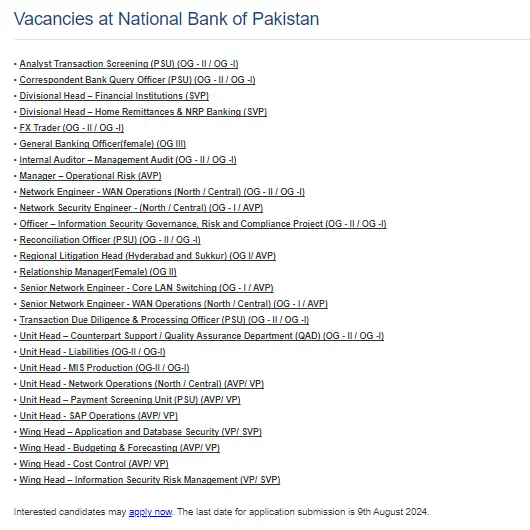 National Bank of Pakistan Jobs 2024 : Apply Online Now