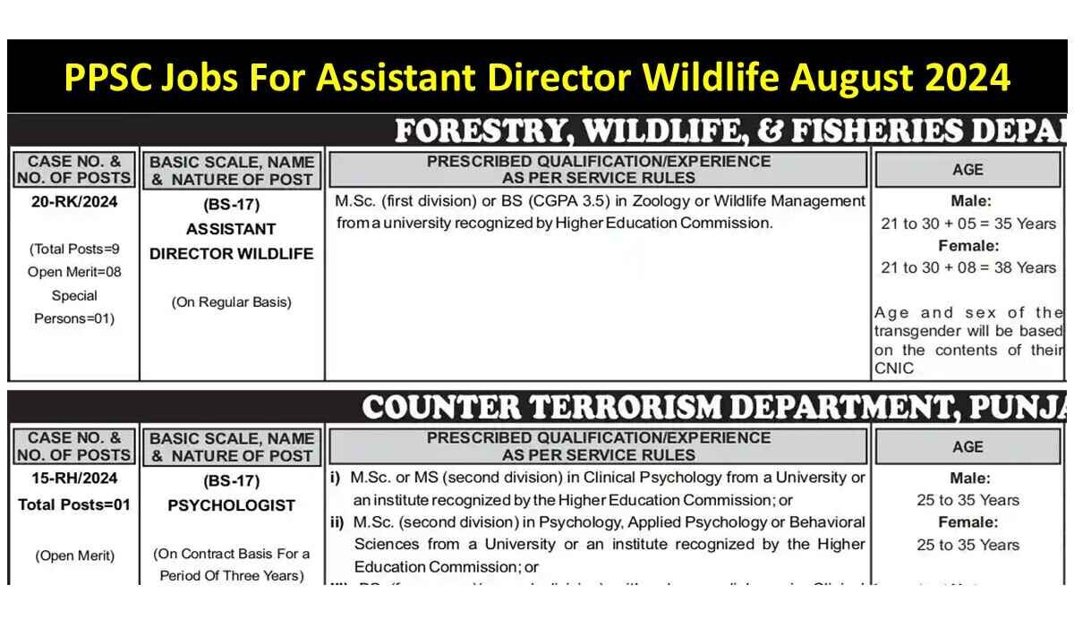 PPSC Jobs For Assistant Director Wildlife August 2024