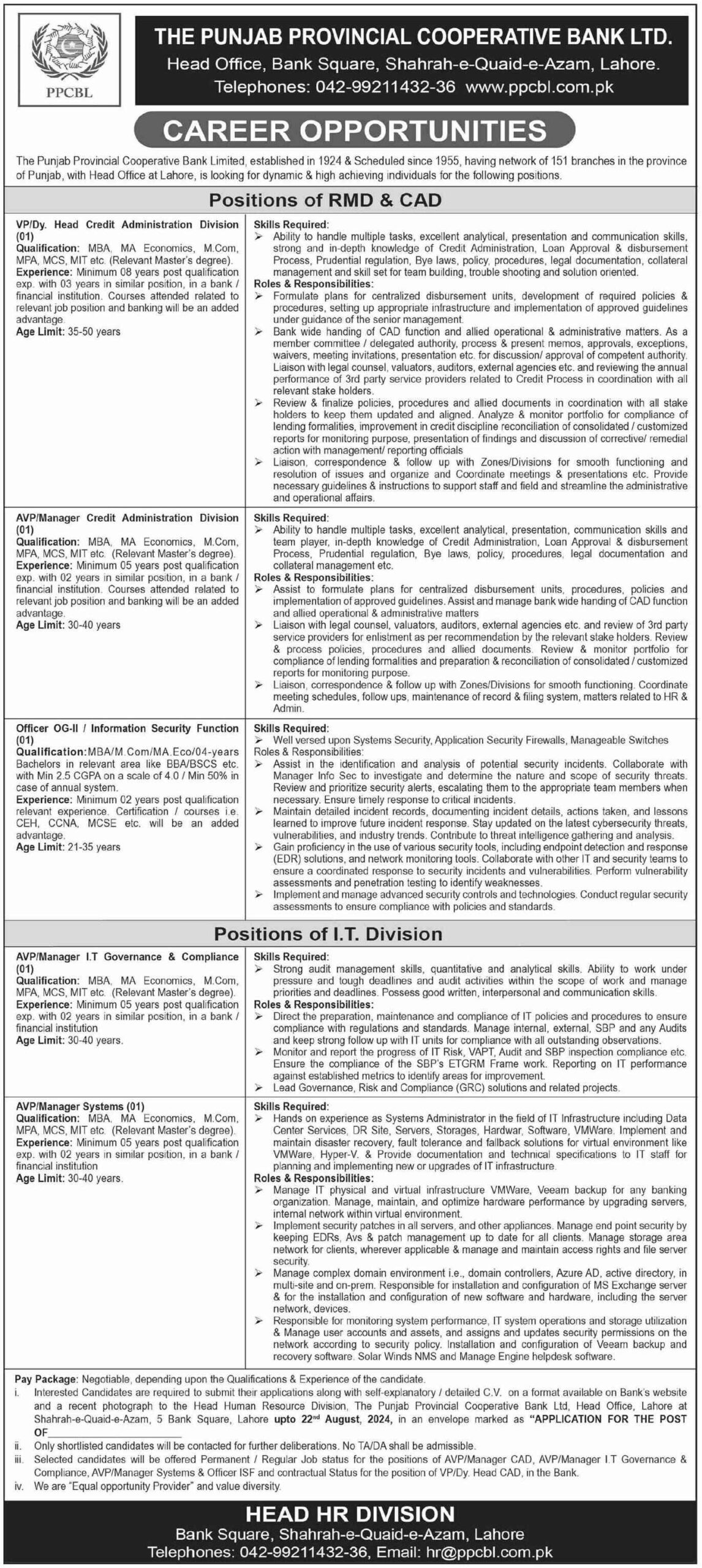 Punjab Provincial Cooperative Bank Jobs 2024