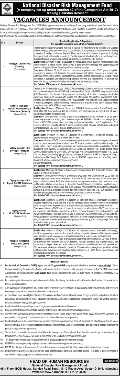 National Disaster Risk Management Fund (NDRMF) Jobs August 2024