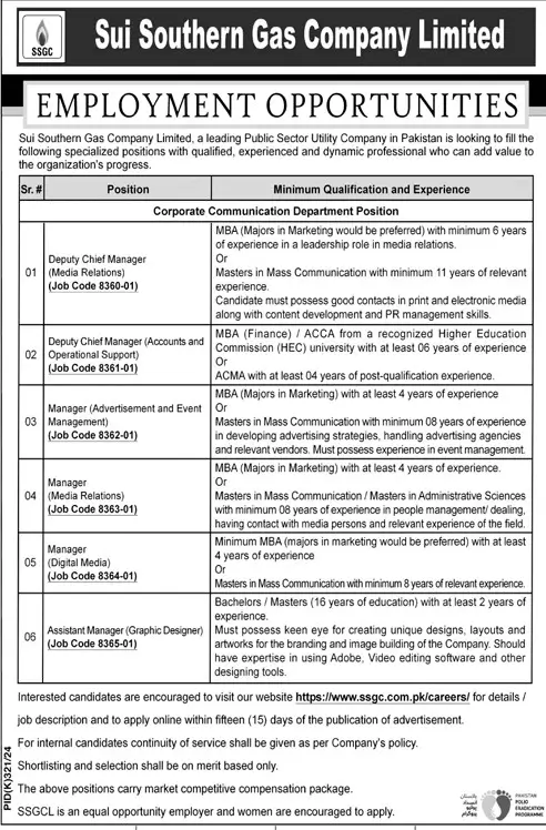 Sui Northern/Southern Gas Jobs 2024