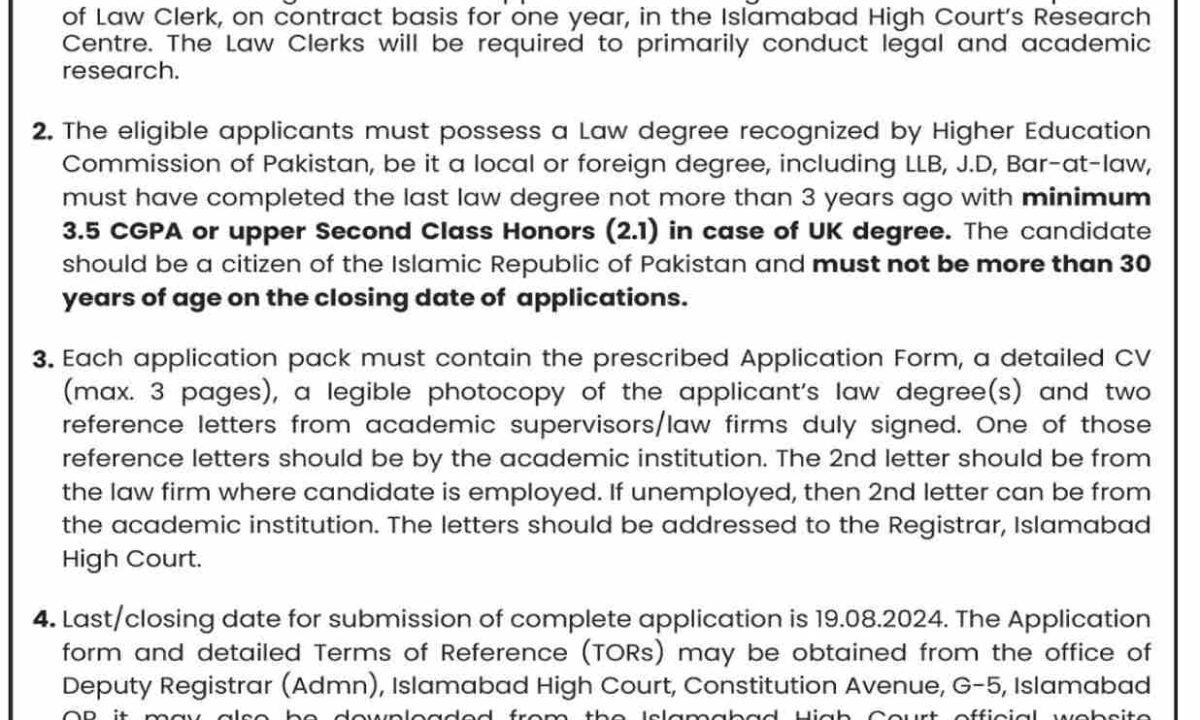 Islamabad High Court Jobs Advertisement 2024