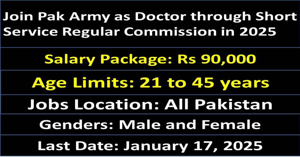 Join Pak Army as Doctor through Short Service Regular Commission in 2025