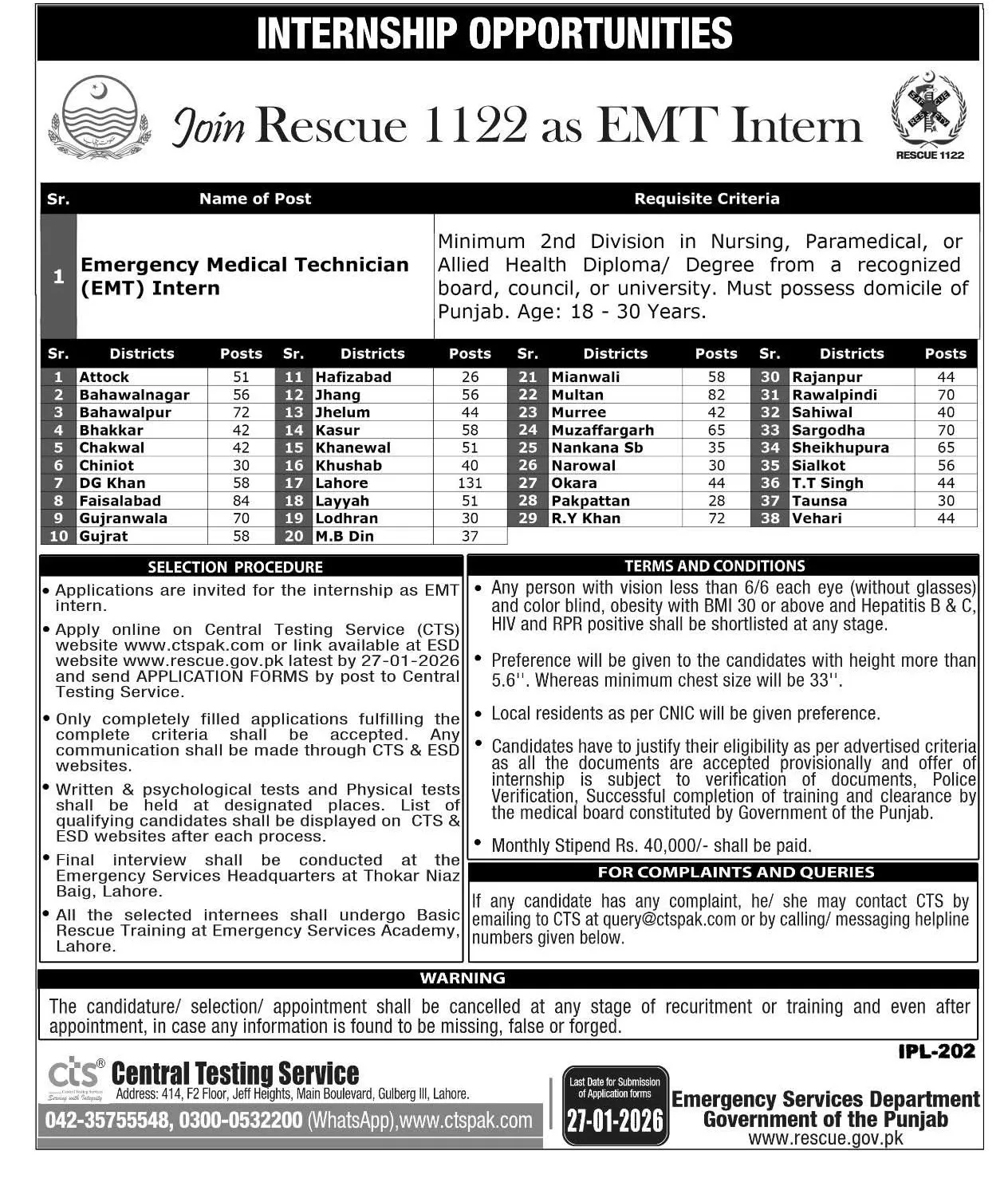 Rescue 1122 Internship 2026 in Punjab