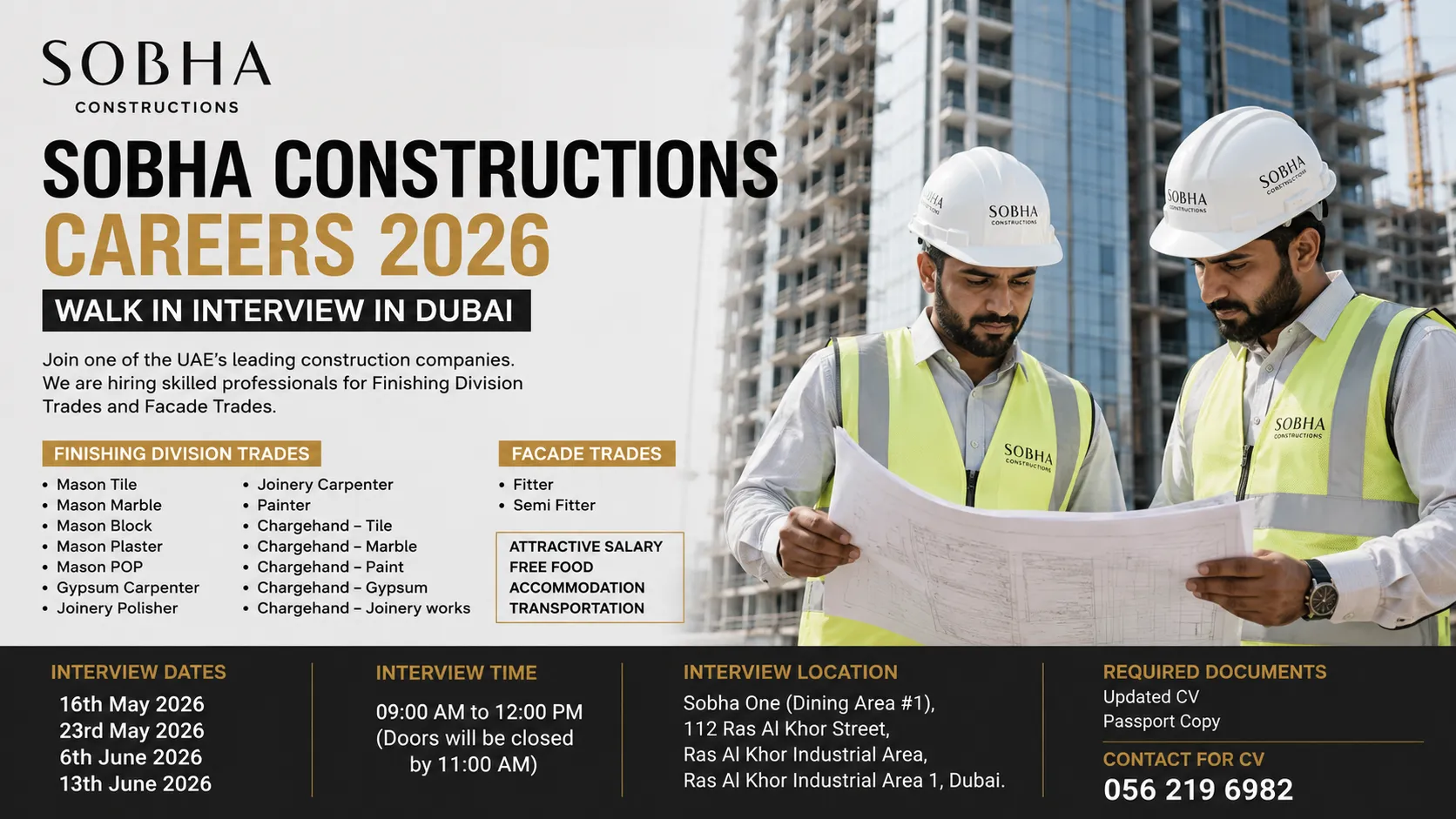 Sobha Constructions Multiple Job Vacancies 2026 in Dubai