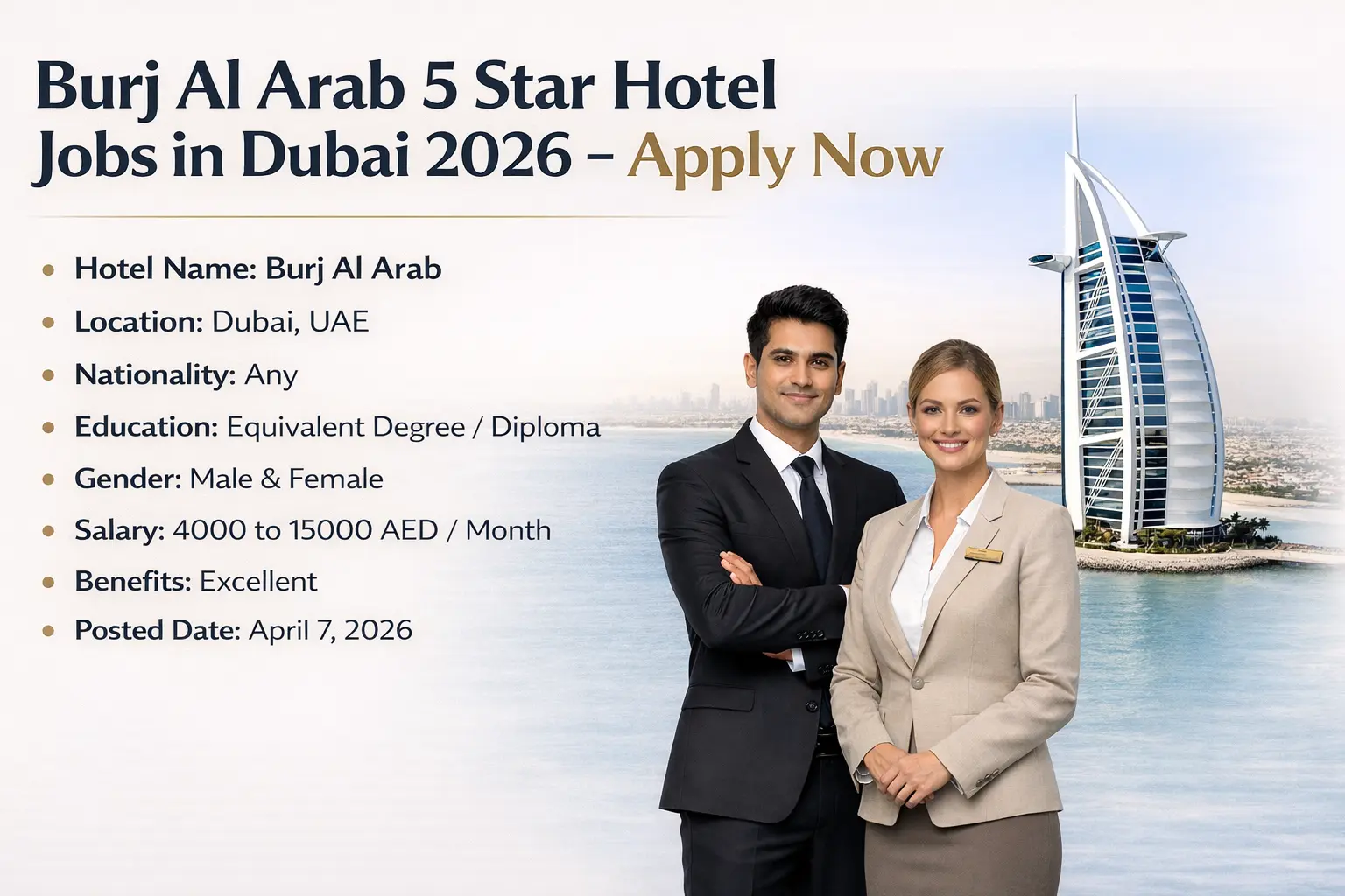 Burj Al Arab 5 Star Hotel Jobs in Dubai 2026