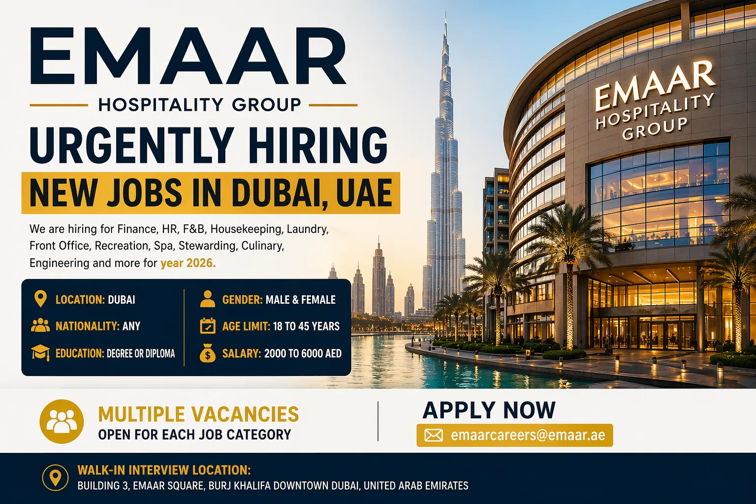 Emaar Hospitality Group Jobs in Dubai 2026