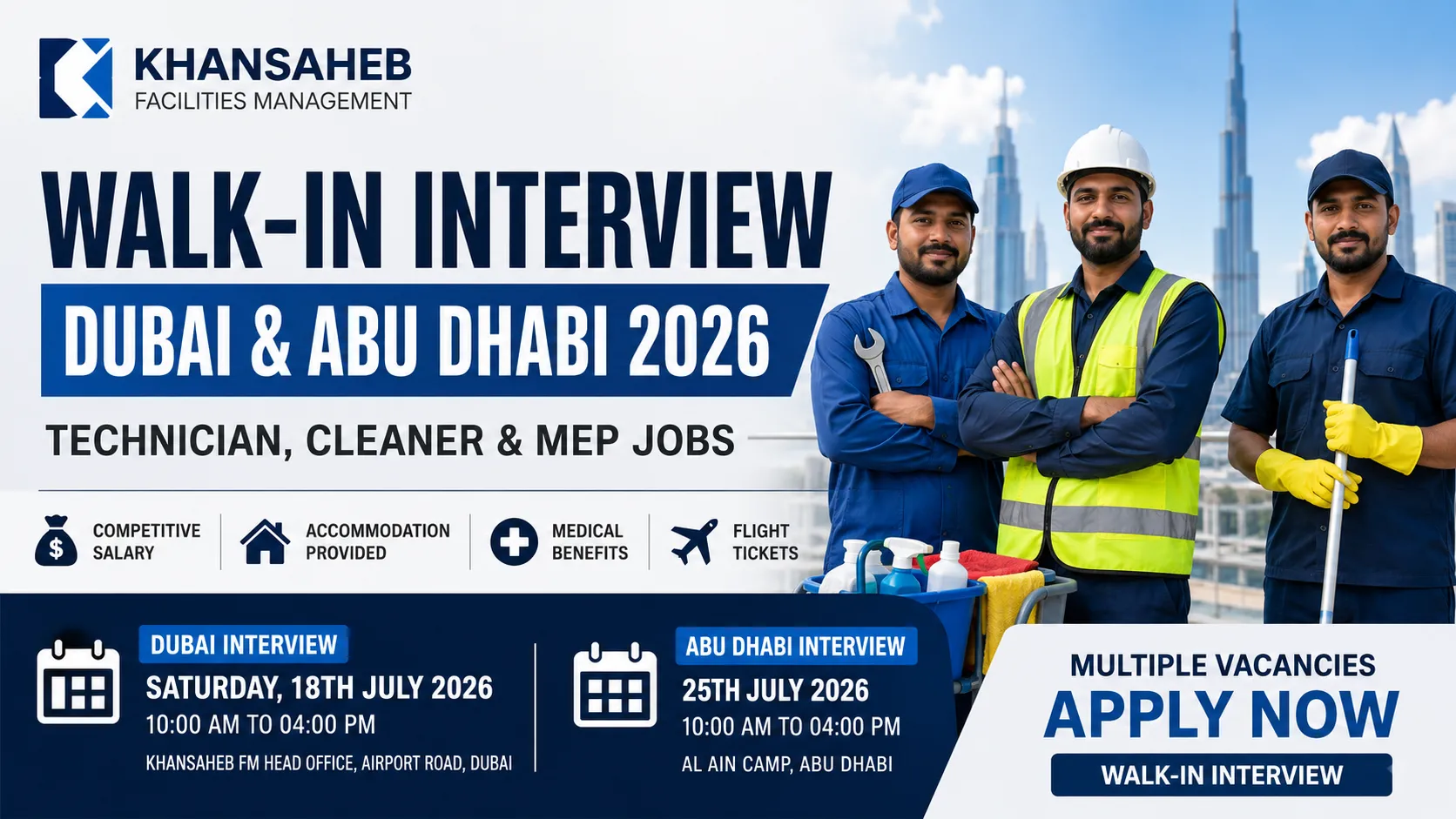 Khansaheb Facilities Management Walk-in Interview 2026 in Dubai & Abu Dhabi