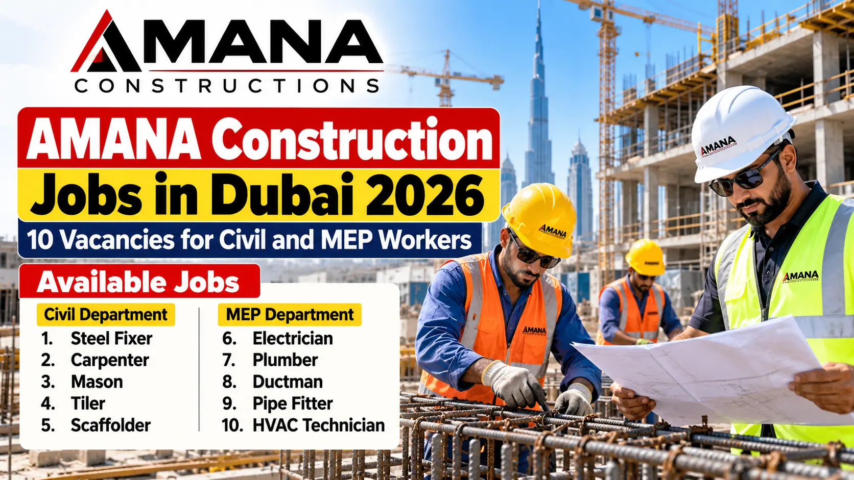 AMANA Construction Jobs in Dubai 2026